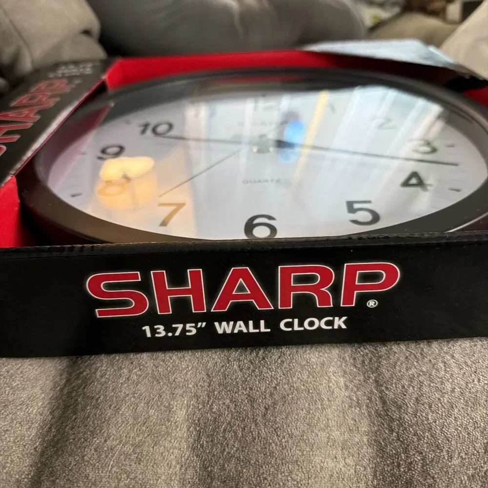 SHARP Wall Clock – Black, Silent Non Ticking 13.75 Inch Quartz Battery- NIB